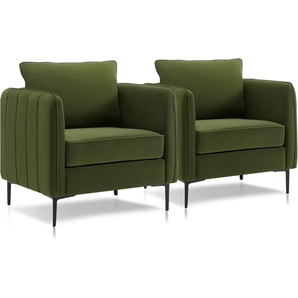 Modern Upholstered Sofa Chair, Velvet Accent Chairs Set of 2, Comfy Armchair with Thick Cushion & Metal Legs, Customized