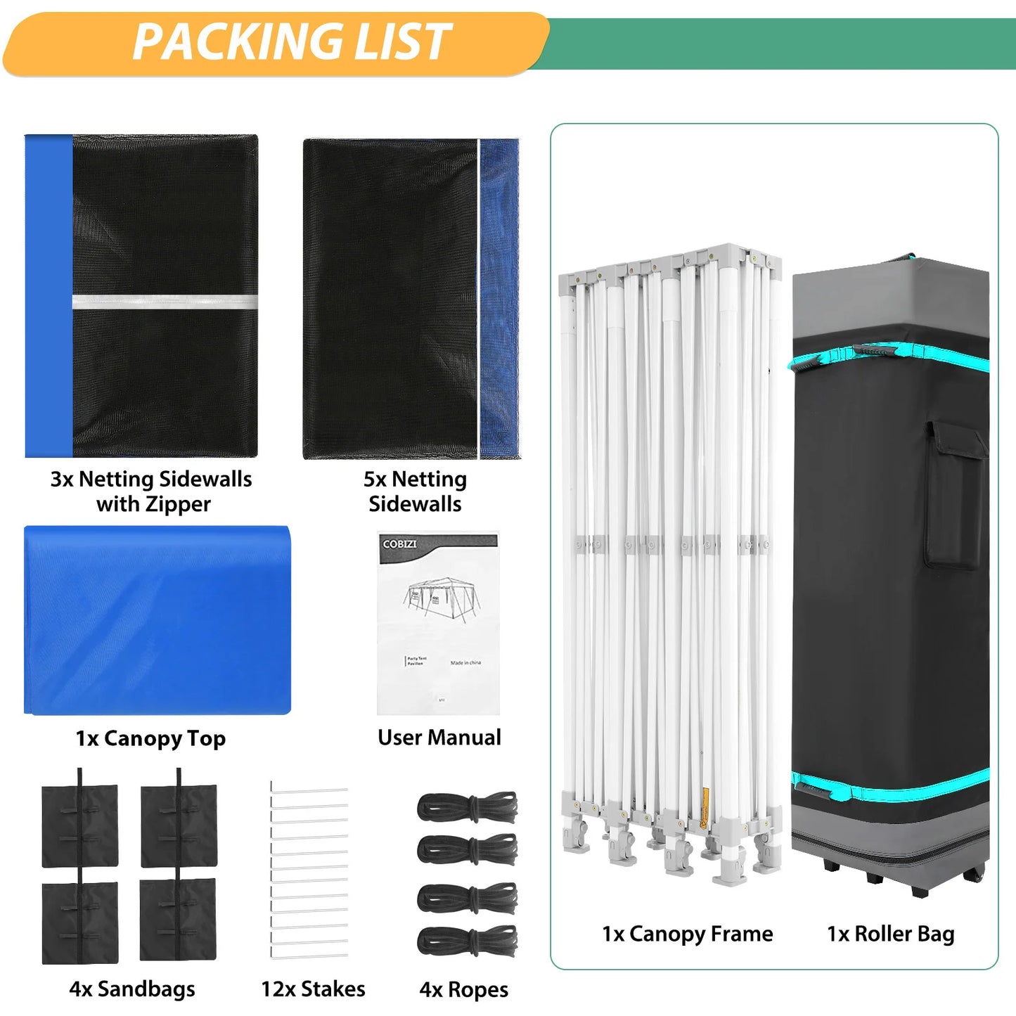 10x30FT Canopy Tent with 8 Sidewalls,Heavy Duty Pop up Canopy Party Tent with Mosquito Netting,Easy up Screen Canopy for Parties