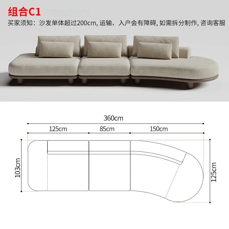 B73 Italian wabi-sabi palm beach fabric sofa living room modern simple curved light luxury, reception sofa
