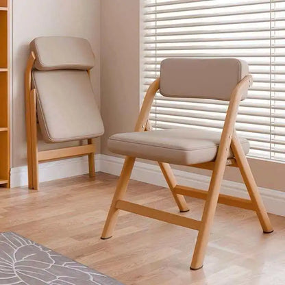 PU Leather Folding Chair Metal Frame Wood Grain Finish Comfortable Padded Seat Space Saving Dining Office Makeup Desk Chair