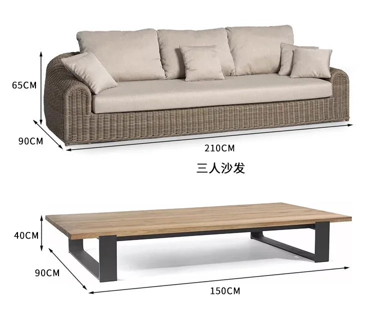Leisure Rattan Outdoor Sofas Modern Courtyard Terrace Balcony Garden Sofas Accent Banquet Furniture Muebles Jardin Lshysf