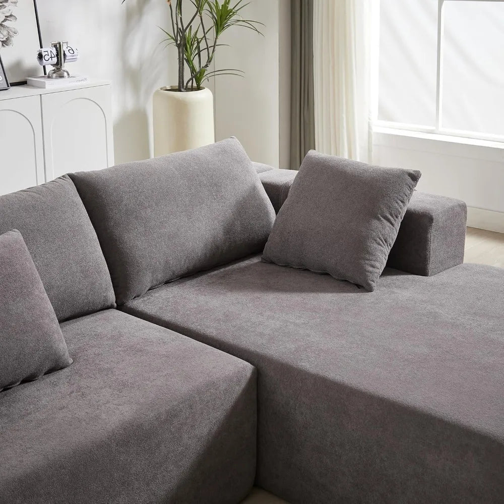108'' L-Shaped Modular Sectional Sofa, Upholstered Chenille Cloud Couch with 6 Pillows, Cozy Deep Seat Couch for Living Room