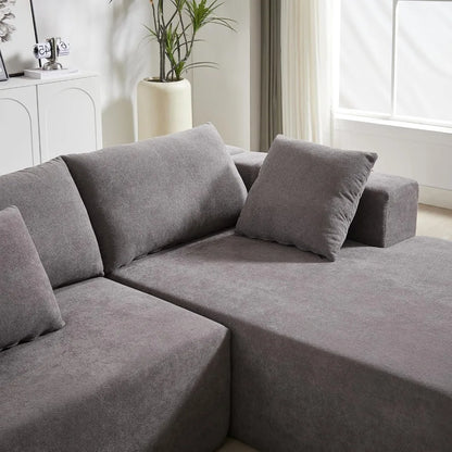 108'' L-Shaped Modular Sectional Sofa, Upholstered Chenille Cloud Couch with 6 Pillows, Cozy Deep Seat Couch for Living Room