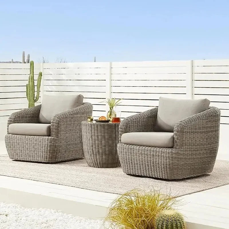 Swivel Rattan Chair with Removable Cushions for Outdoor Use, Perfect for Patios, Decks, and Sunrooms, Gray Cushions Included