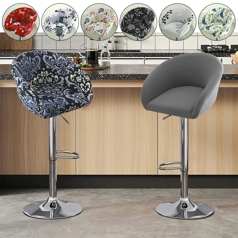 Elastic Bar Low Back Chair Cover Semi-Circular Print Elastic Living Room Bedroom Restaurant Hotel Dining Dustproof Chair Cover
