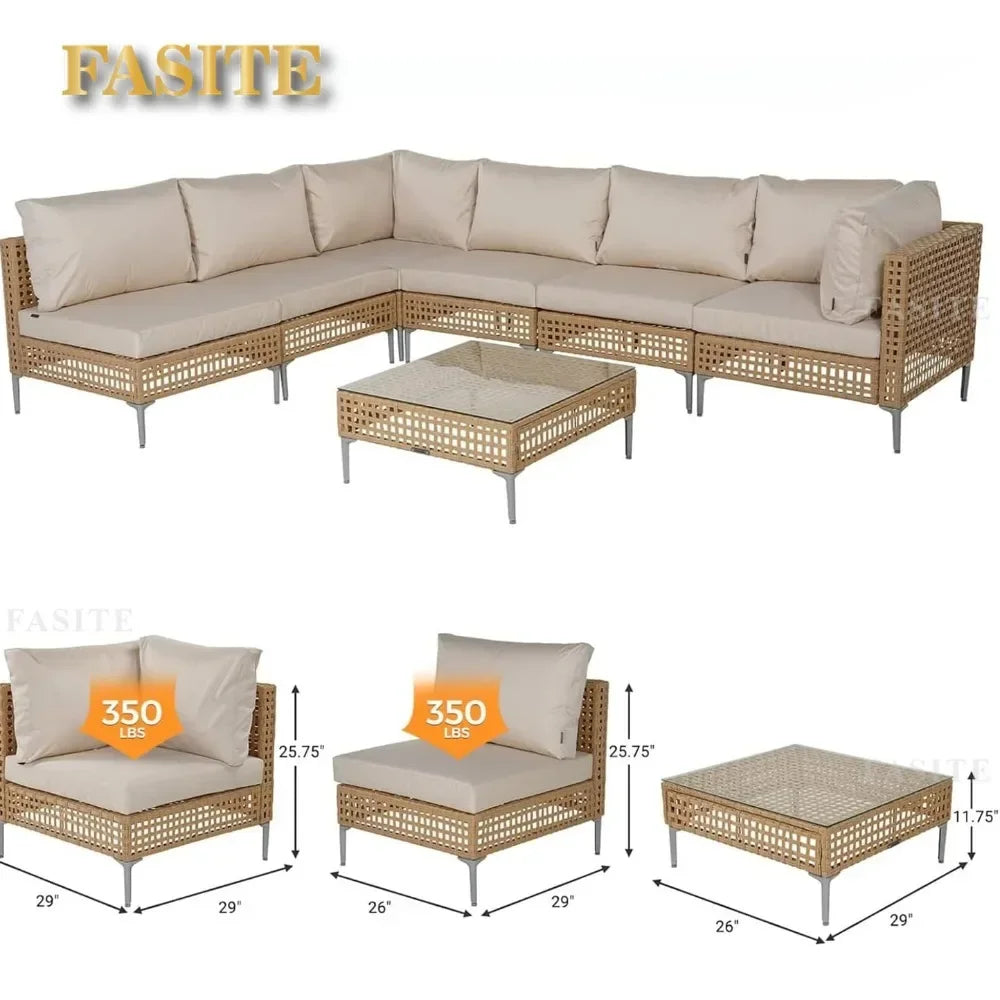 Garden Sofas 7-Piece Wicker Patio Furniture Set, All-Weather Boho Outdoor Conversation Set Sectional Sofa  Garden Sofas
