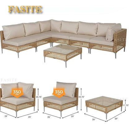 Garden Sofas 7-Piece Wicker Patio Furniture Set, All-Weather Boho Outdoor Conversation Set Sectional Sofa  Garden Sofas