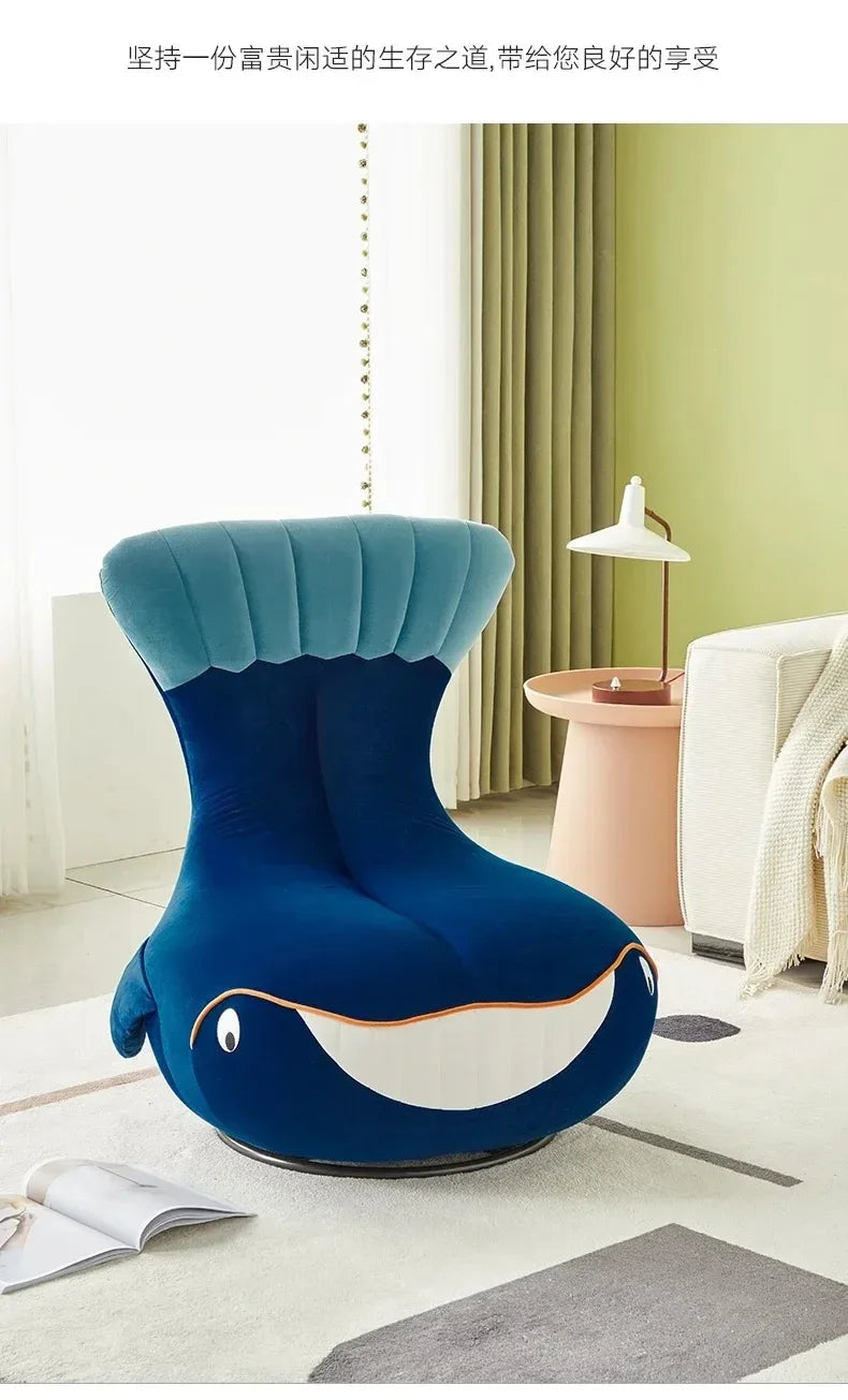 Whale Lazy Sofa Leisure Chair Flannel Rotatable Cute Shark Sofa Single Seat Chair