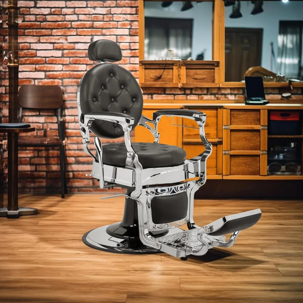 Heavy Duty Vintage Recline Barber Chair Hydraulic with Headrest, Supports up to 700lbs & 360°Rotatable, Professional Salon