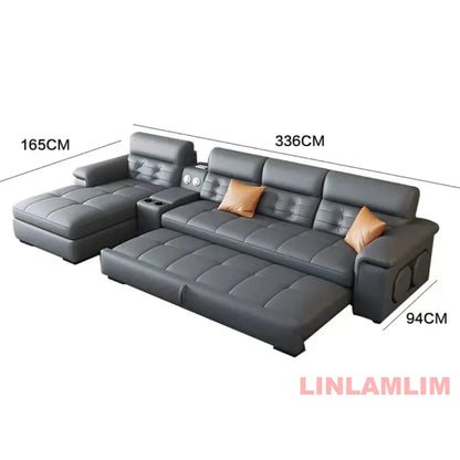 MANBAS Sectional Sofa Bed with Storage, Genuine Leather Reclining Couch, Space-Saving Convertible Sleeper Sofa for Living Room