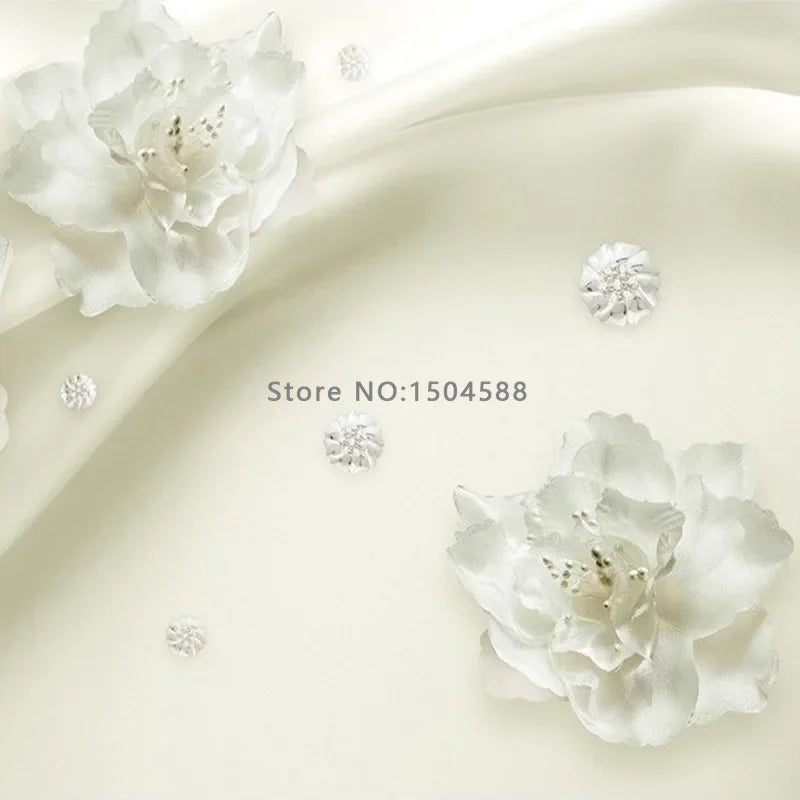 Photo Wallpaper European Style 3D Stereo Relief White Flowers Silk Wallpaper Hotel Living Room Interior Luxury Home Decor Murals