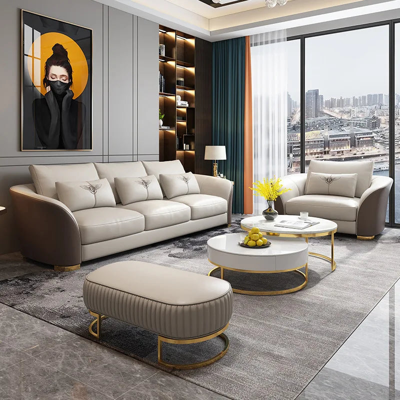 Ensemble de canapés modulaires en cuir, Design italien, maison de luxe, meubles de Villa, cadre en bois, grand canapé sectionnel pour salon
