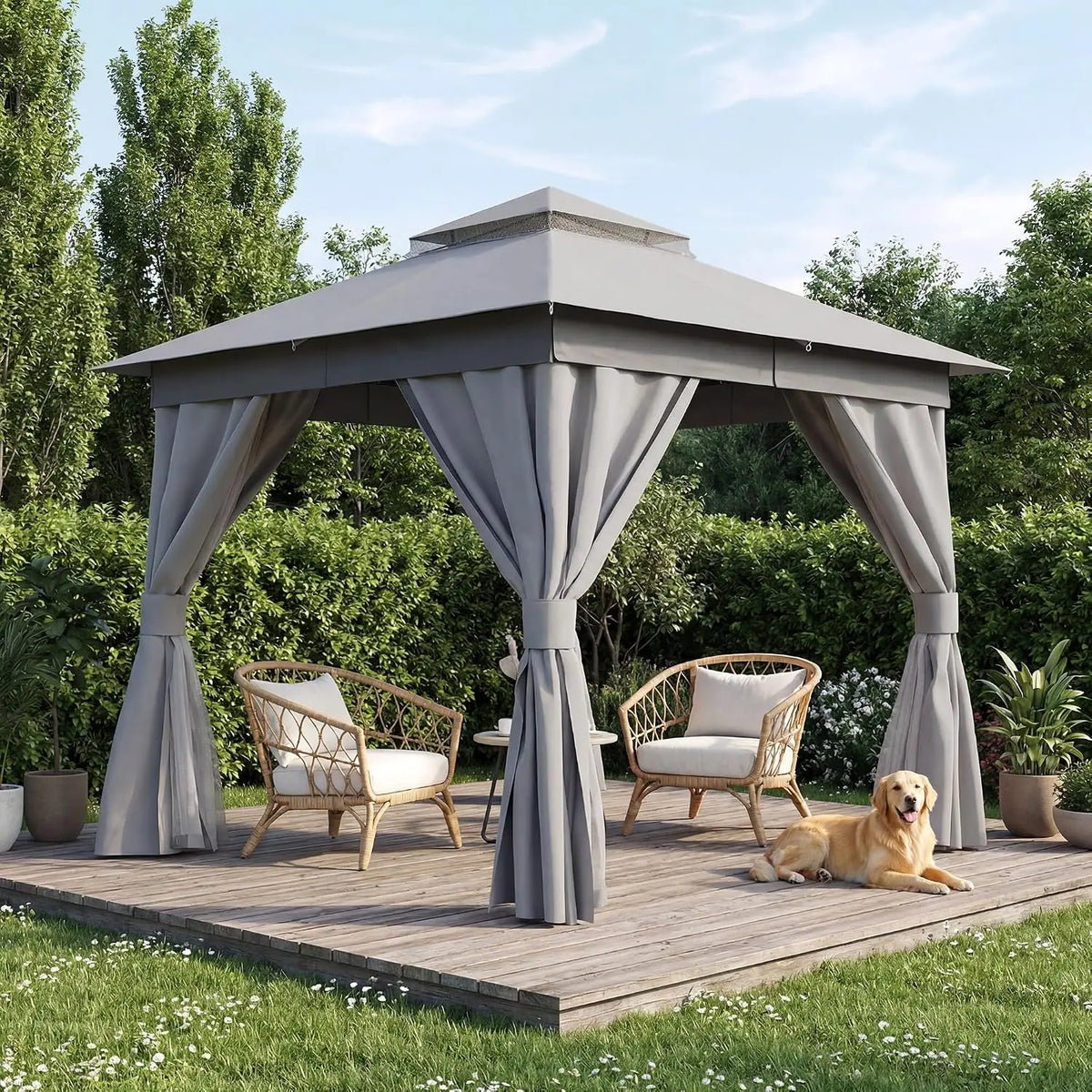 Outdoor Gazebo 8'x8' Heavy Duty Tent with Double Roofs, Mosquito Nettings Privacy Screens for Backyard Garden Deck, Customized