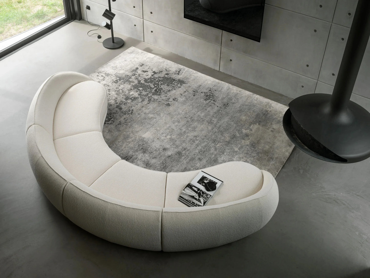ss 8350  Italian Minimalist Modern Light Luxury Arc Semicircle Fabric French Sofa for Multi-User