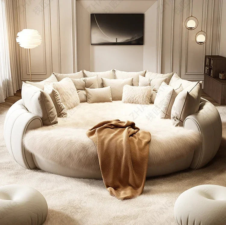 M71 round Bed Double Marriage Bed Modern Simple Home Hotel 2M Serena Large round Cream Wind Bed in Master Bedroom