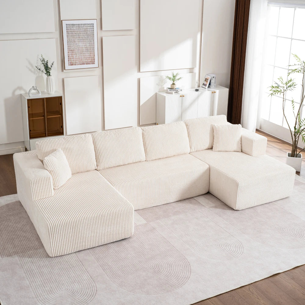 Living Room Boneless Modular Sofa, Corduroy Fabric, Modern U-shaped Leisure Sofa, High-density Sponge, No Assembly, for Home