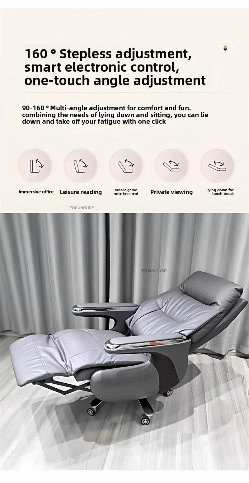 Electric Reclining Office Chairs Luxury Leather Executive Computer Armchair European Bedroom Furniture Home Ergonomic Desk Chair