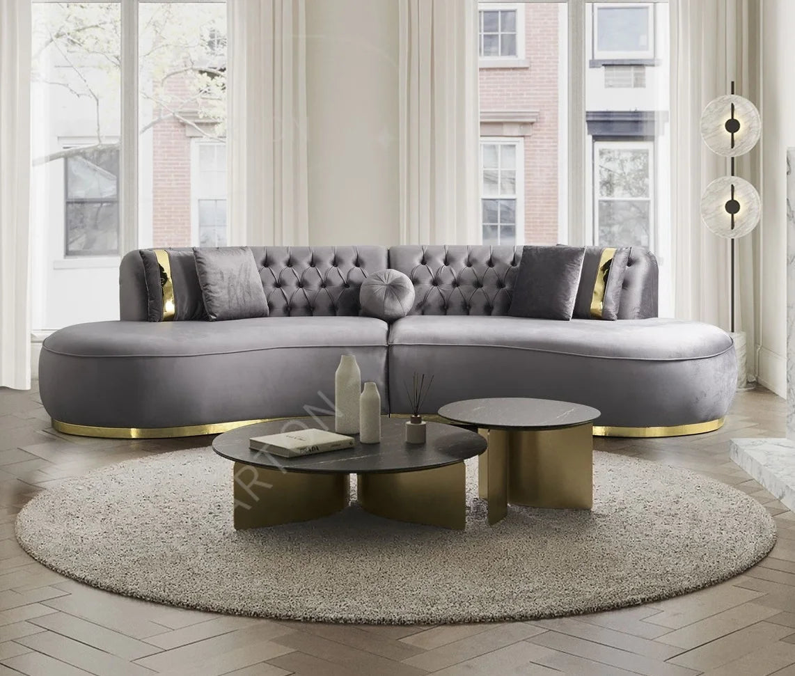 High Quality Luxury Living Room Gold Stainless Steel Sofa With Velvet Upholstered 2-3 Seat Couch for Home Living Room Hotel Use