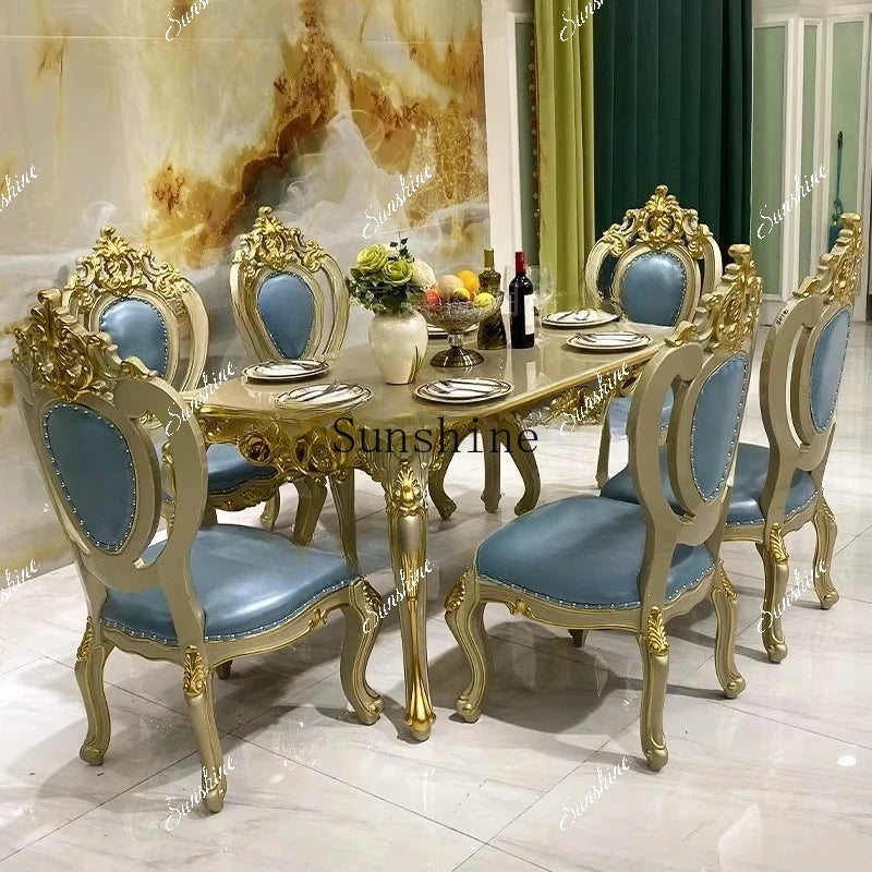 European dining table and chair combination classical solid wood villa household small apartment dining table  FT