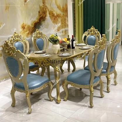 European dining table and chair combination classical solid wood villa household small apartment dining table  FT