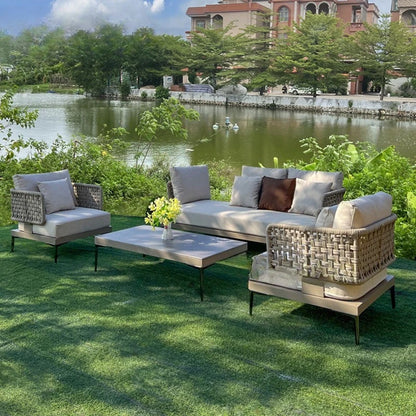 Outdoor rattan aluminum alloy sofa Nordic courtyard sofa chair Villa garden open-air rattan rope sofa combination