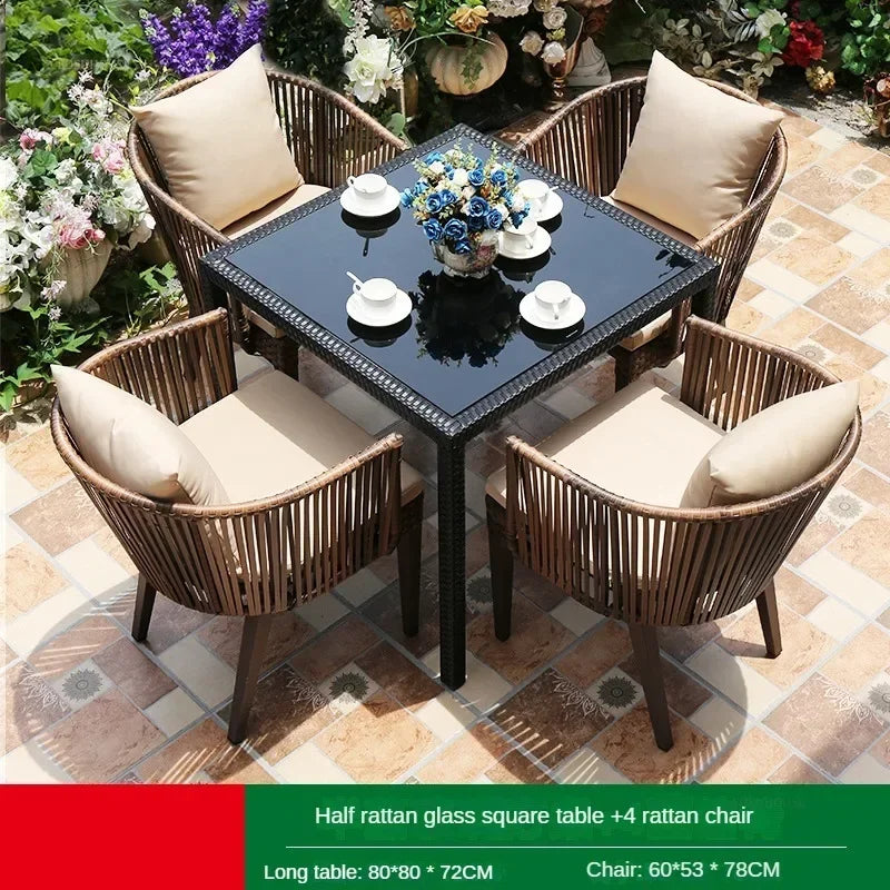 Nordic Outdoor Balcony Leisure Rattan Table and Chair Garden Furniture Sets Rattan Garden Table and Chair Outdoor Furniture Sets