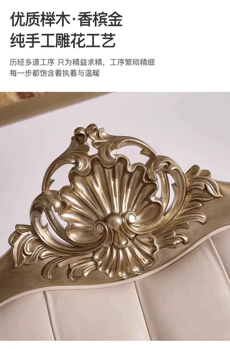 French cream wind solid wood leather living room sofa combination luxury villa sofa high-end luxury