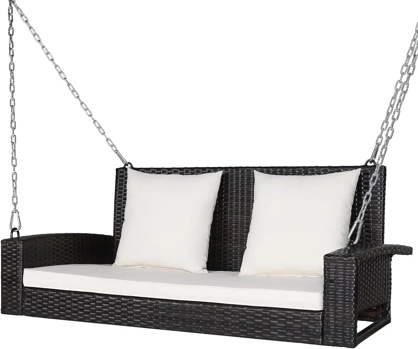 l Hanging Porch Swing, 2-Person Outdoor Wicker Swing Chair Bench With Cushions, Steel Chains For Garden, Backyard, Deck L