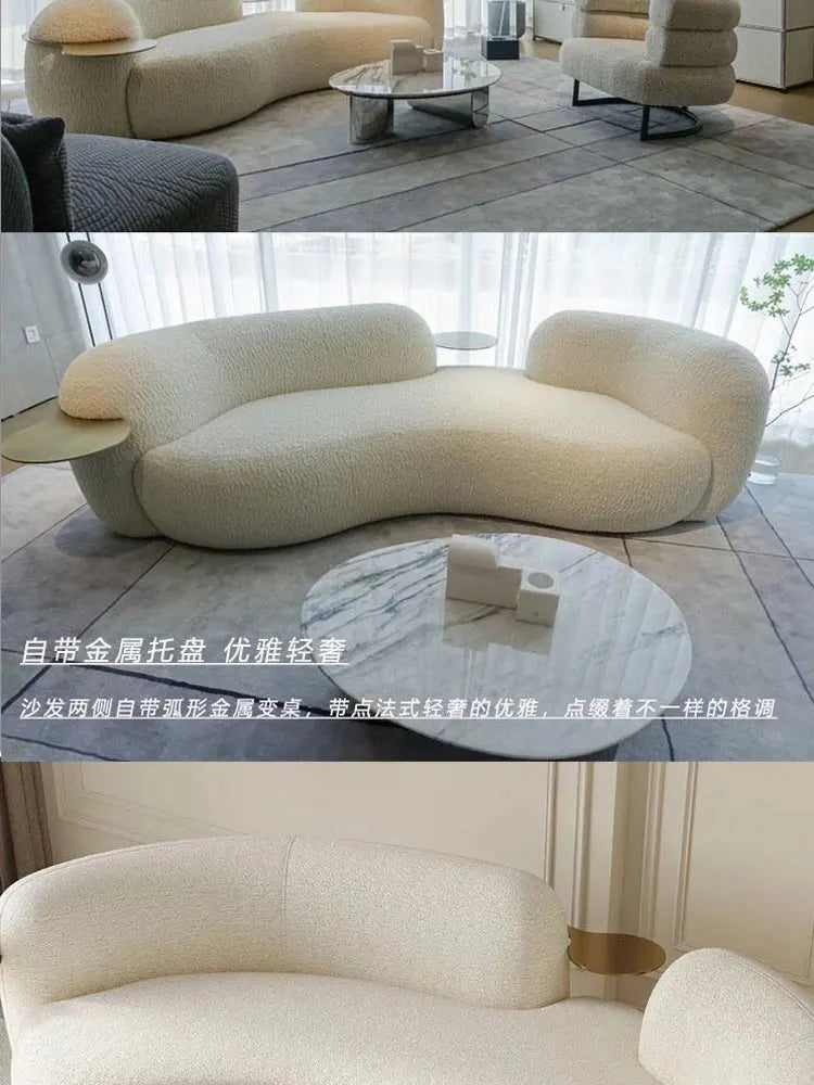 Modern light luxury living room lamb wool curved pea sofa, Italian cream ins style fashion cashew sofa customization