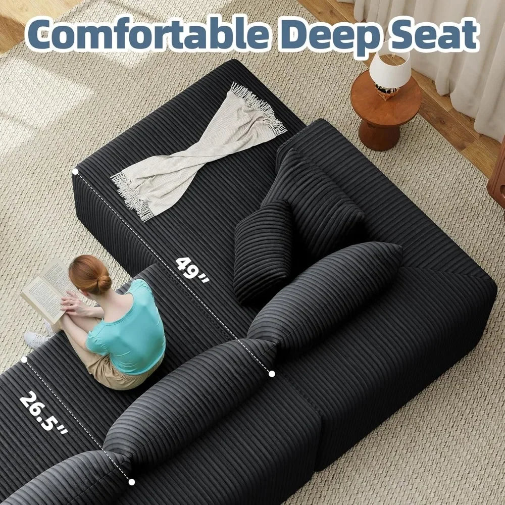 Couch U-Shaped Sectional Sofa,134'' Modular Boneless Couches for Living Room,Corduroy Deep Seat Sofa with 2 Chaise Lounges