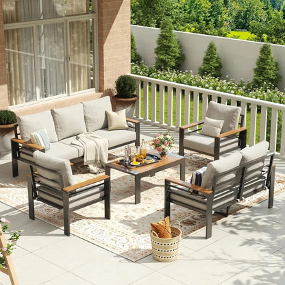 Aluminum Patio Furniture Set 7 Seats, Oversized Outdoor Sectional with Washable Thick Cushions, Coffee Table and Waterproof Cov