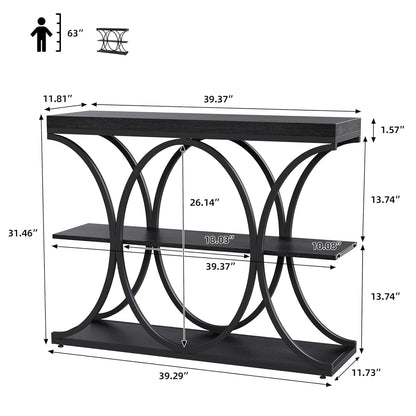 39" Narrow Console Tables for Entryway, Industrial 3-Tier Sofa Table with Metal Frame and Storage Shelves for Living Room,Foyer