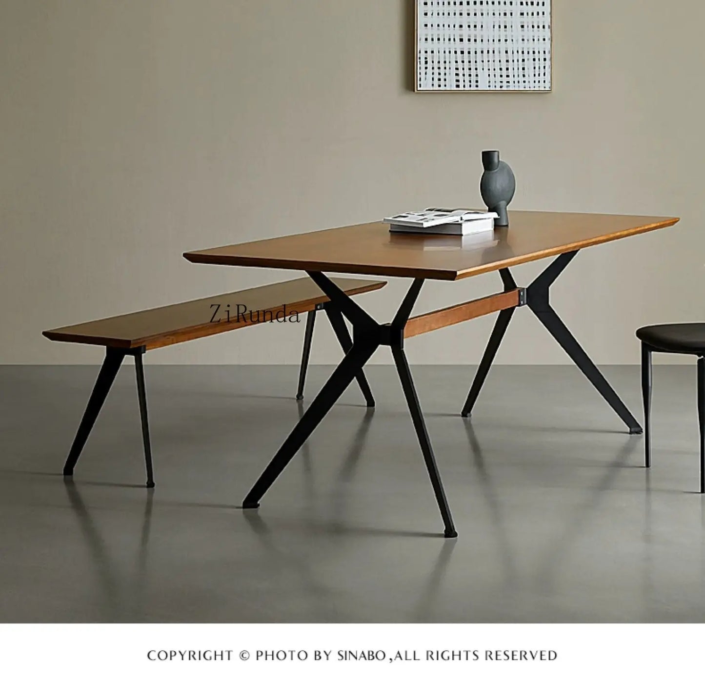 Japanese-style wabi-sabi wind all-solid wood bench light luxury household dining table living room shoe changing stool