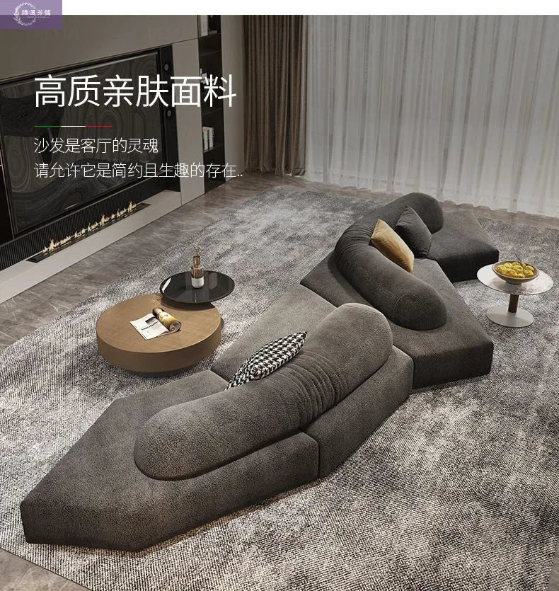 Fabric Sofa Combination Villa Large Apartment Sitting Italian Rock Irregular Special-shaped Large Flat Edta Double-sided