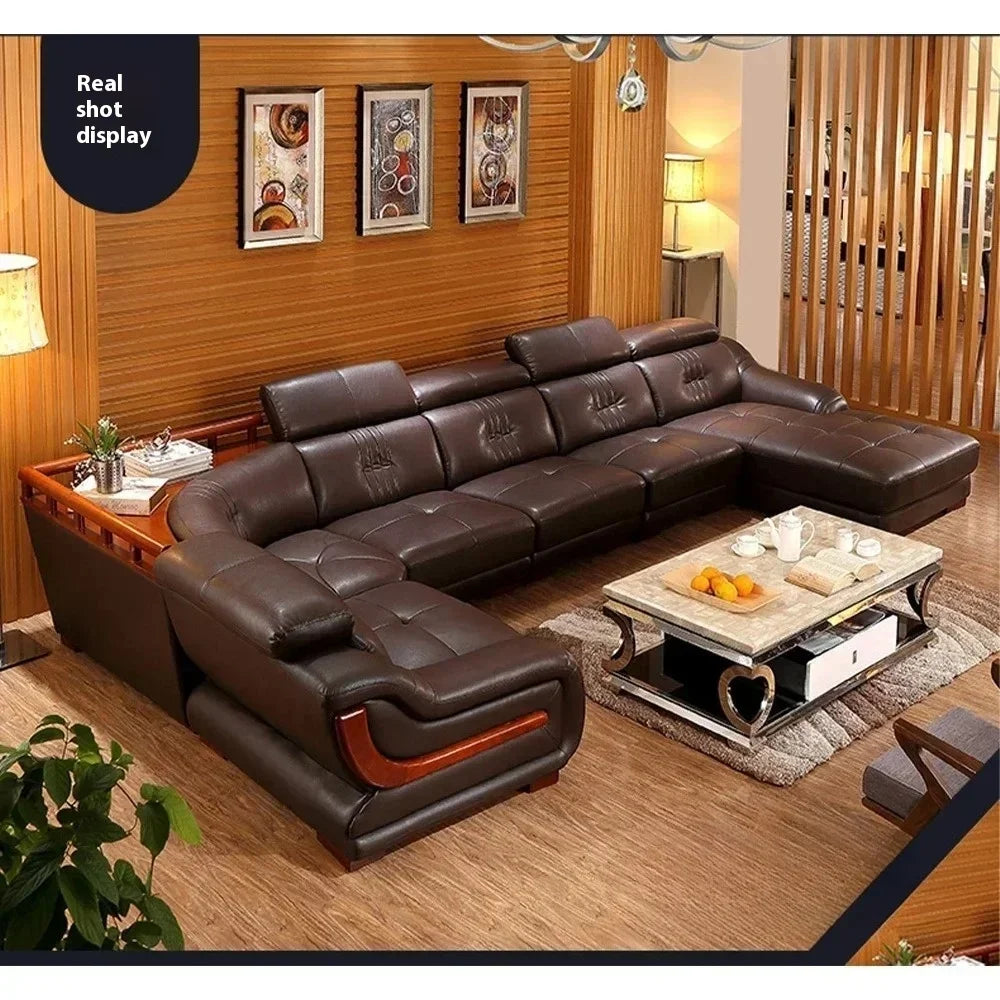 MANBAS Premium Italian Genuine Leather Sofa Sets Big Sectional Couch Living Room Sofas With Adjustable Headrests Home Furniture