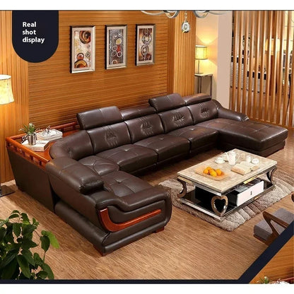 MANBAS Premium Italian Genuine Leather Sofa Sets Big Sectional Couch Living Room Sofas With Adjustable Headrests Home Furniture