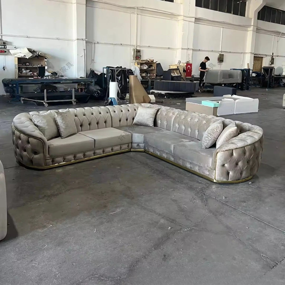 Sofa Velvet American light luxury fabric sofa straight row 123 Internet celebrity designer living room high-end buckle sofa