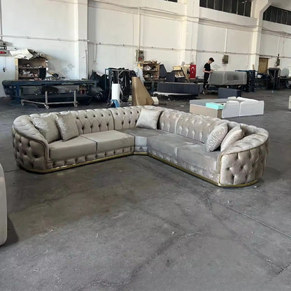 Sofa Velvet American light luxury fabric sofa straight row 123 Internet celebrity designer living room high-end buckle sofa