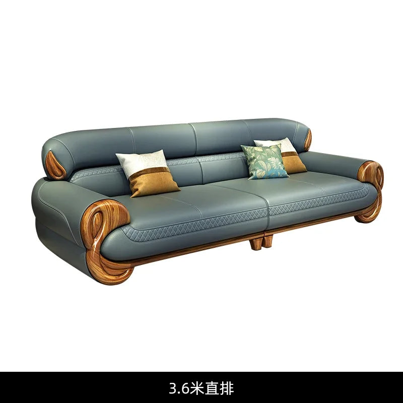 Ebony leather sofa new Chinese modern light luxury high-end small apartment straight row  FT