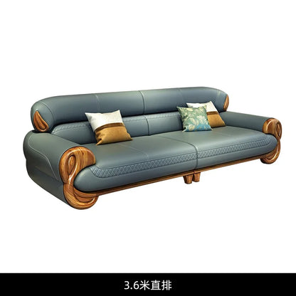 Ebony leather sofa new Chinese modern light luxury high-end small apartment straight row  FT