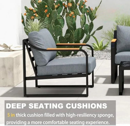 v Metal Patio Furniture Set, 4 Pieces Outdoor Conversation Set with Thick Cushion Modern Patio Chat Sofa Set for Balcony  rattan