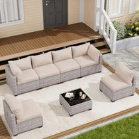 7-Piece Outdoor Patio Furniture Set, Sectional Sofa, Wicker Rattan, with Coffee Table and Cushions