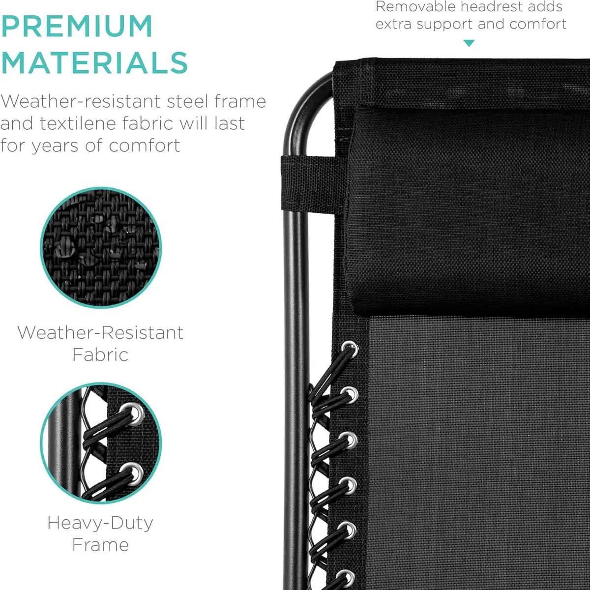 Two-Piece Adjustable Steel Mesh Zero Gravity Lounge Chair Recliner, with Pillow and Cup Holder Tray, Black