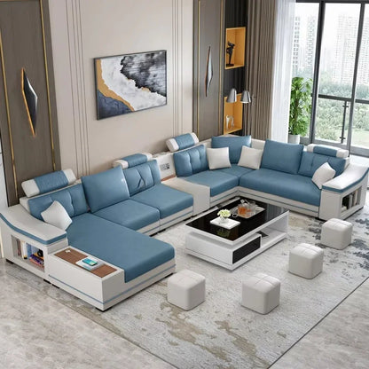 A New Modern Electric Reclining Function Sofa Leather Small Unit Living Room Corner Sofa