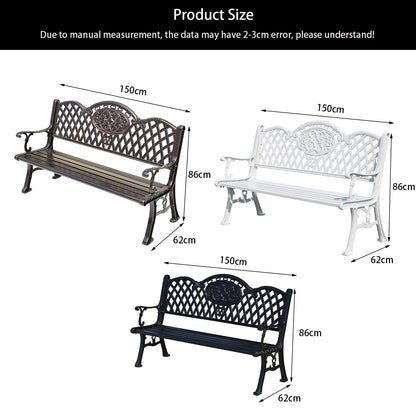 150CM Cast Aluminum Outdoor Bench Chair Patio Bench Metal Benches Park Bench for Garden Outdoor Patio Leisure