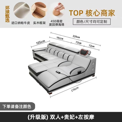 small apartment living room multi-functional massage light luxury Italian first layer cowhide 2024 new