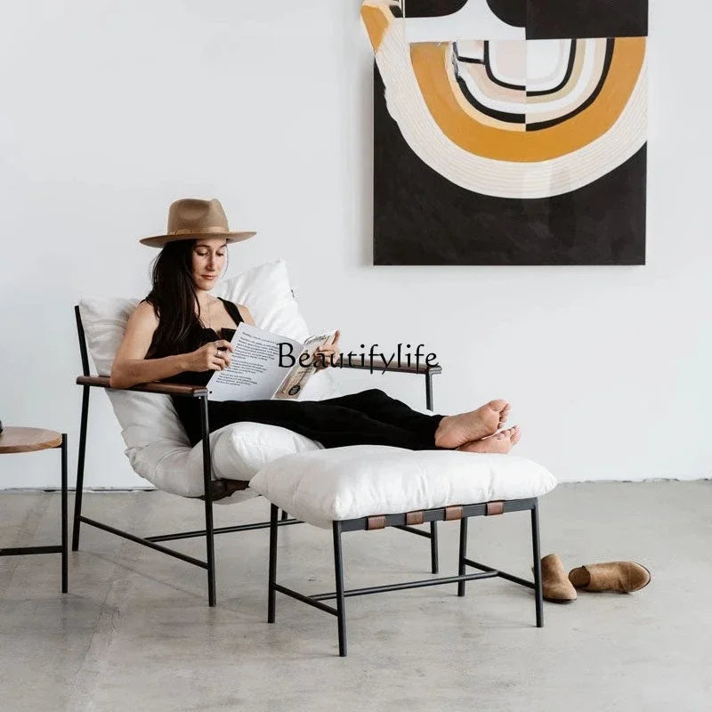 Designer Cream Style Fabric Recliner Living Room Balcony Leisure Saddle Leather Single Sofa Chair
