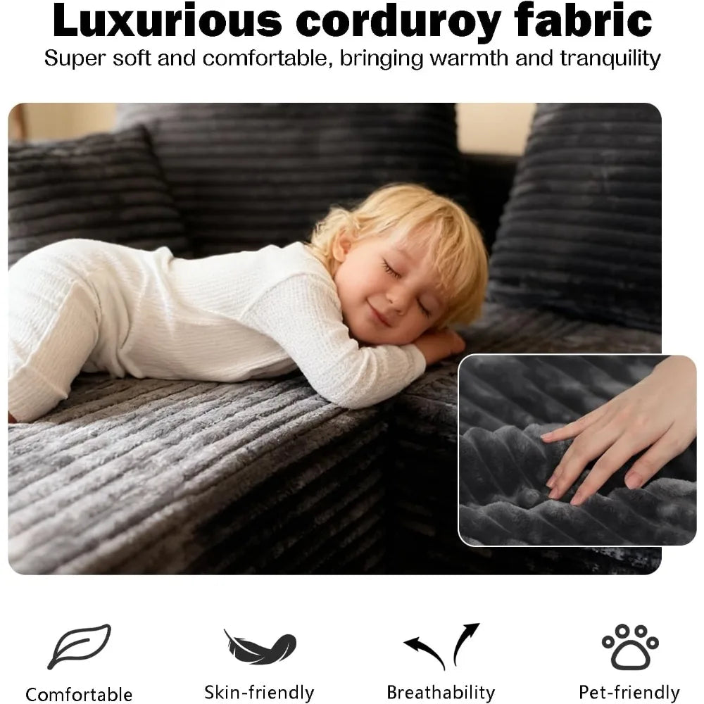 Modular Sectional Sofa Cloud Sectional Couch, 107" Comfy Fluffy L Shaped Dark Black Couches for Living Room