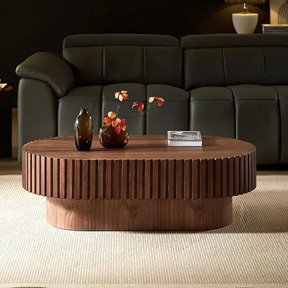 Modern Drum Style Wooden Coffee Table, 43.7" Diameter, for Living Room and Tea Time