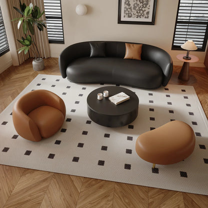 small apartment curved beauty salon Internet celebrity clothing store, rest area negotiation, black leather sofa